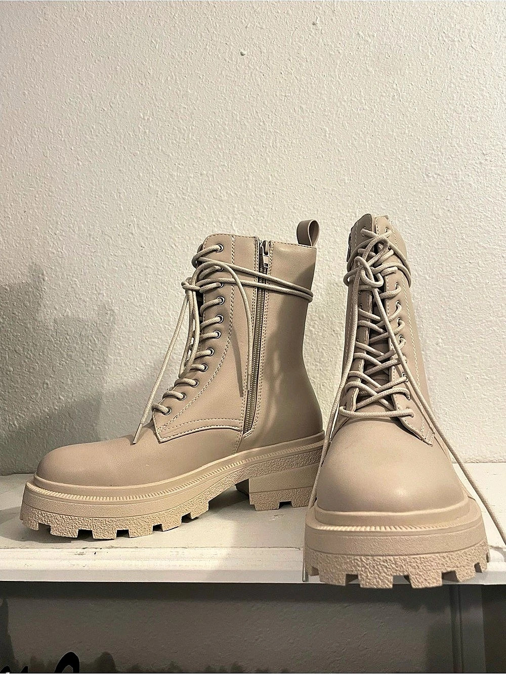 Misguided Lug Sole Combat Boots in tan Like New NEVER WORN